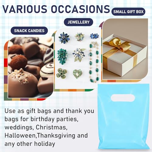 Maitys Turquoise 300 Pcs Small Plastic Bags with Handles 5x7 for Business - color: Turquoise