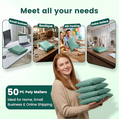 Metronic Poly Mailers 10x13 50 Pack, Small Self Seal Shipping Bags - color: Grayed Jade Green, size: 10x13 50PC