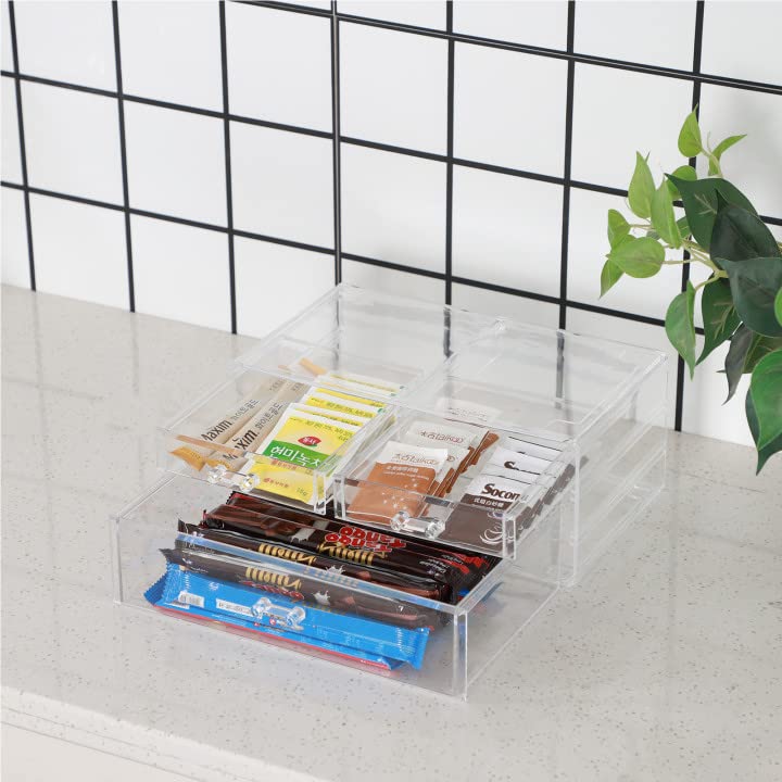 Cq acrylic Clear Storage Drawers,Stackable Make up Organizers And Storage For Vanity Countertop,Large 3 Drawers Plastic Shelf Organizer Bins for Make up,Medicine,Craft,Pen,Beauty Supplies,Pack of 1 - size: 2 Small Drawers, 1 Long Height Drawer