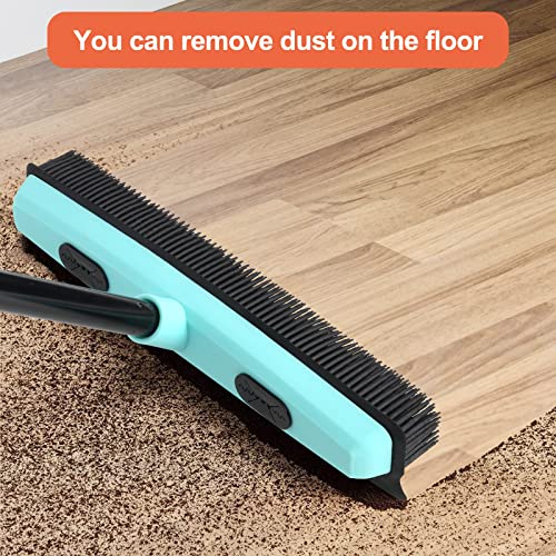 Rubber Broom Carpet Rake for Pet Hair Removal, Fur Remover Broom with 59" Telescoping Long Handle, Pet Hair Broom with Squeegee for Carpet, Hardwood Floor, Tile - color: Elegant Blue Rubber Broom