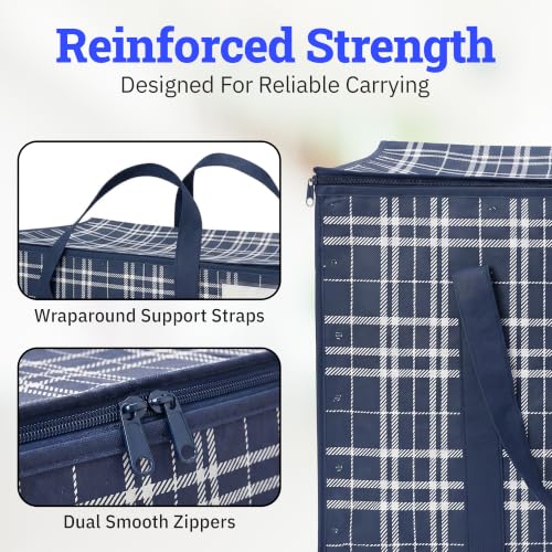 DURASACK Collapsible 26-Gallon Storage Bags, Navy Plaid, Pack of 2 - color: Navy Plaid