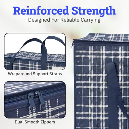 DURASACK Collapsible 26-Gallon Storage Bags, Navy Plaid, Pack of 2 - color: Navy Plaid