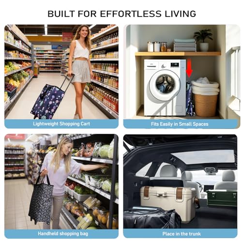 Small Rolling Shopping Cart with Wheels, Foldable & Portable
