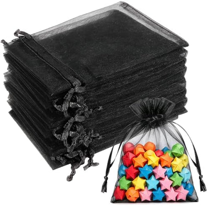 Kelfuoya 50Pcs Organza Drawstring Pouches, Black 3"×4" Sheer Gift Bags - color: Black-3"x4"