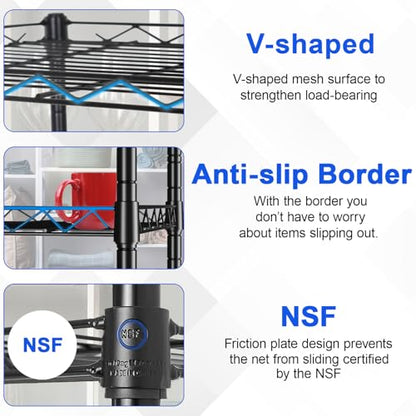 FDW | 5-Tier Wire Shelf | 17" x 12" x 48" | Black - color: Black, size: 5-Shelf Small No Wheels