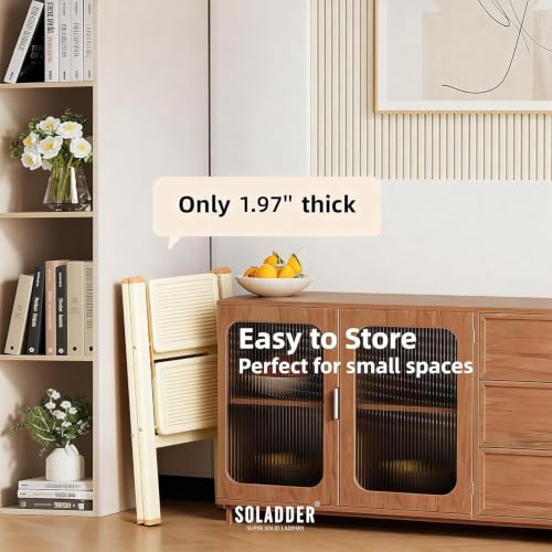 SOLADDER 2 Step Ladder, Folding Step Stool, Cream Chocolate - color: Cream Chocolate, size: 2 Step