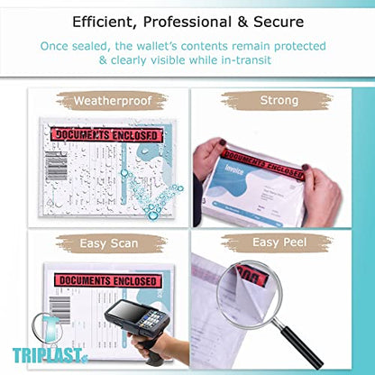 Triplast 100 x A4 Printed Document Enclosed Wallet (328 x 230 mm) | Peel & Seal Clear Plastic Envelopes/Sleeves/Pockets/Wallets | Attach Invoices, Packing Lists & Delivery Notes to Parcels