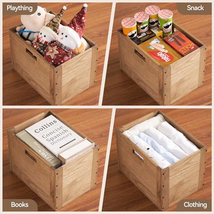 KIRIGEN Stackable Wood Storage Cube with Handles, Open Cubby Bin, Brown - color: Dark Brown, size: L/10.3*14.2*10.3(C26)