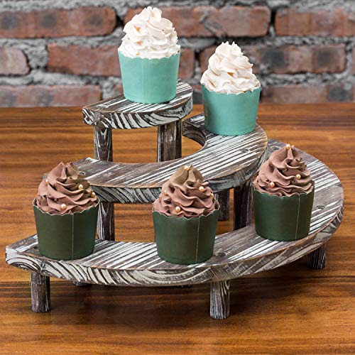 MyGift 3 Tier Torched Wood Cupcake Stand Dessert Display Riser Set of 3 - color: Torched Wood