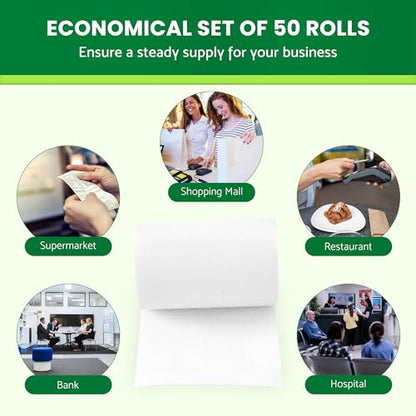 (50 Rolls) 2 1/4 x 50 Thermal Paper Receipt Rolls 55 GSM Premium Quality German Paper fits all Credit Card Terminals Verifone VX520 Ingenico ICT220 ICT250 FD400 BPA Free