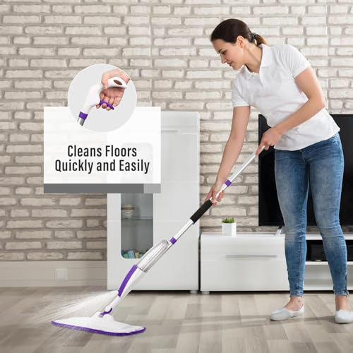 Microfiber Hardwood Floor Spray Mop with 3 Pads & Refillable Bottle - color: 07-striped Purple