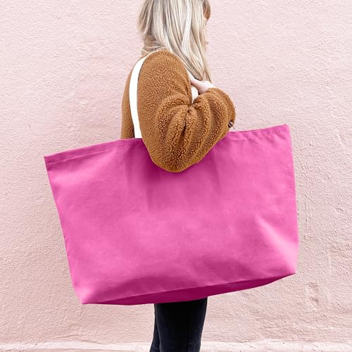 Large Canvas Tote Bag Reusable Extra Big Grocery Bags - color: Pink