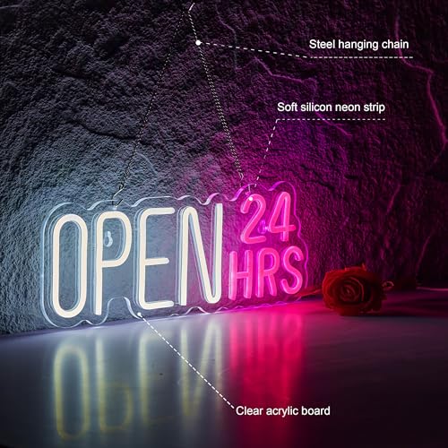 Open 24 Hours Sign,12V Open 24 HRS Signs Open Close Sign for Business (Power Adapter has Already Included)