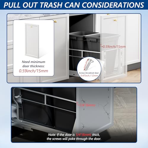 Insputer Dual Pull Out Trash Can Under Cabinet with Soft-Close Slides - size: Double