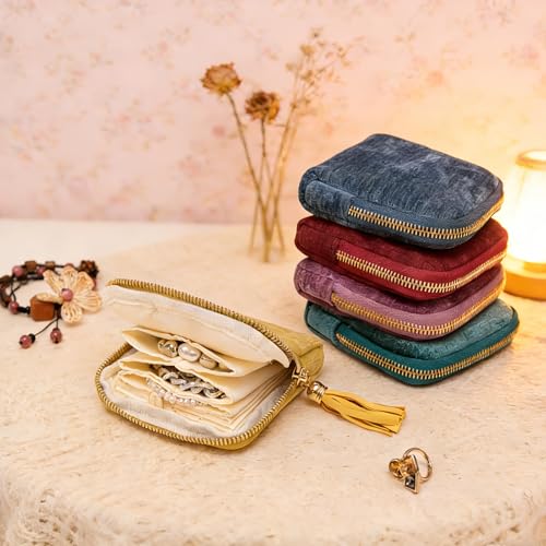 Women's Coin Purses Velvet Mini Travel Jewelry Case Bag with Tassel - color: A-Olive Green