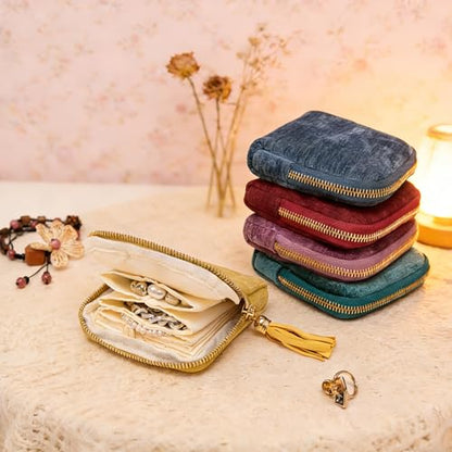 Women's Coin Purses Velvet Mini Travel Jewelry Case Bag with Tassel - color: A-Sky Blue