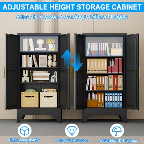 pozdeg 47.24" Black Steel Tall Garage Storage Cabinet - color: Black, size: 11.81"D x 23.62"W x 47.24"H