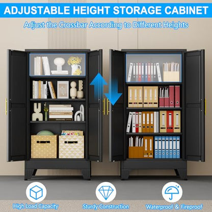 pozdeg 47.24" Black Steel Tall Garage Storage Cabinet - color: Black, size: 11.81"D x 23.62"W x 47.24"H