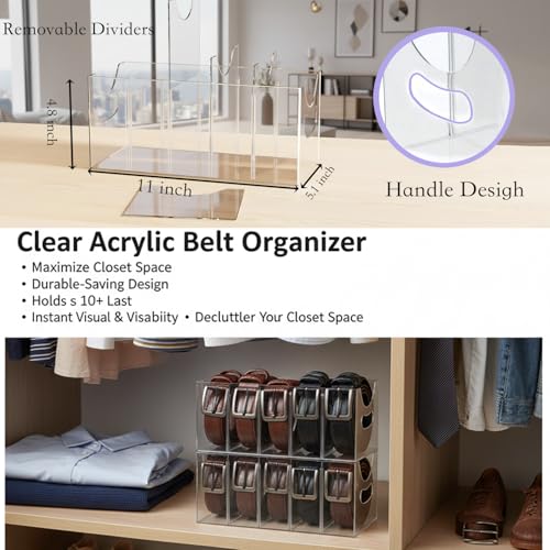 Belt Organizer,Acrylic Belt Organizer for Closet with Removable Dividers 5 Compartments & Handles Drawer organization and storage for Purse,underwear, Socks,and Ties (2pack) - size: 2pack