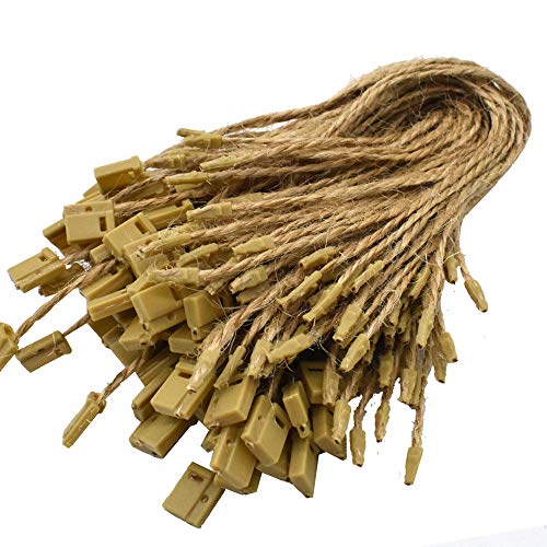 500 Pcs Hemp Twine Hang Tag String Snap Lock Pin Loop Fastener Hook Ties Easy and Fast to Attach - size: 7 inch