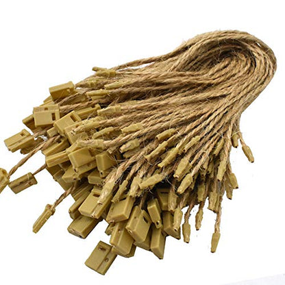500 Pcs Hemp Twine Hang Tag String Snap Lock Pin Loop Fastener Hook Ties Easy and Fast to Attach - size: 7 inch