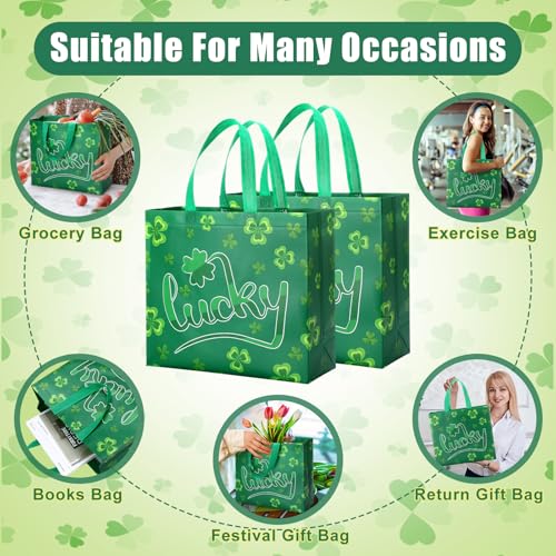 Abbylike St Patrick's Day Lucky Reusable Non Woven Goodie Bags Green - style: Lucky