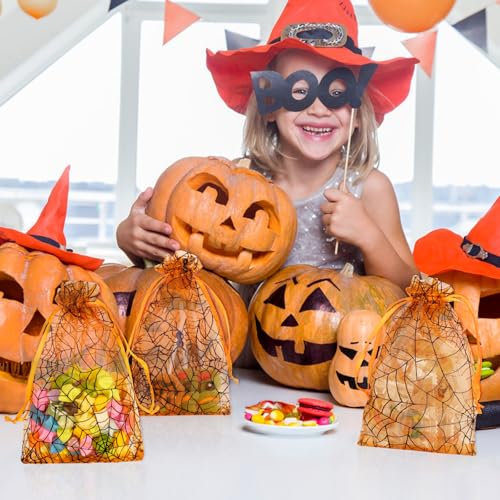 G2PLUS Halloween Organza Bags 50PCS, Orange Sheer Mesh Pouches 4x6 - color: Orange-Halloween