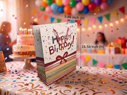 Srashtaa 5-Piece Happy Birthday Gift Bag Set – Extra Large Paper Bag + Golden Wrapping Bag + Greeting Card + Envelope + Tissue Paper | Birthday Gift Bags for Men Women