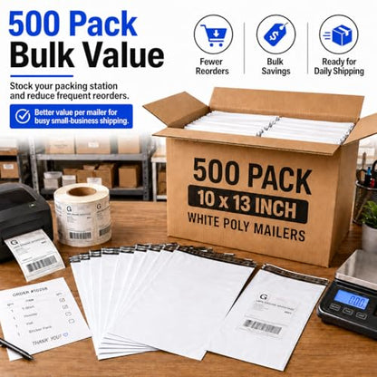 Fuxury Poly Mailers 10x13" 500pcs, Shipping Bags Bulk for Clothes,White - color: White, size: 10x13" 500pcs