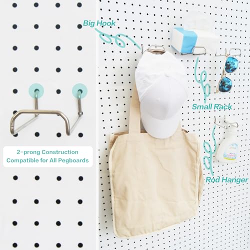 Square Pegboard Hooks 12pcs Dual-Brace Flat L Racks Peg Board (Silver) - color: Silver