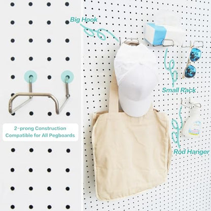Square Pegboard Hooks 12pcs Dual-Brace Flat L Racks Peg Board (Silver) - color: Silver