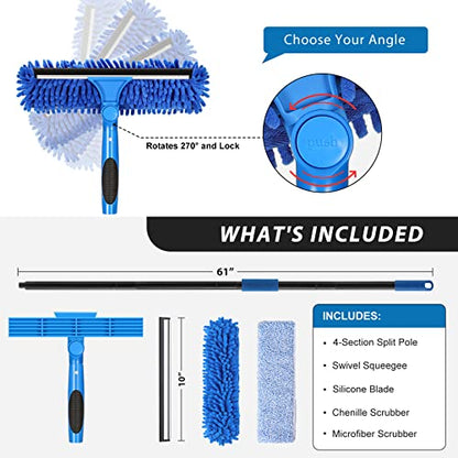 VITEVER Professional 69'' Window Squeegee Cleaner Tool with Extension Pole, 2-in-1 Squeegee for Window Cleaning Kit with Scrubber and Rotating Head, 1 Blade 2 Scrubber (Pack of 2) - size: 69 inches (Pack of 2)