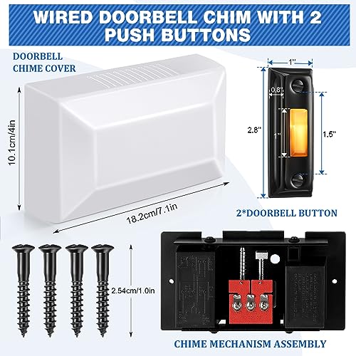 Saillong Wired Doorbell Chime with 2 Lighted Push Buttons, Hill Style - style: Hill Style
