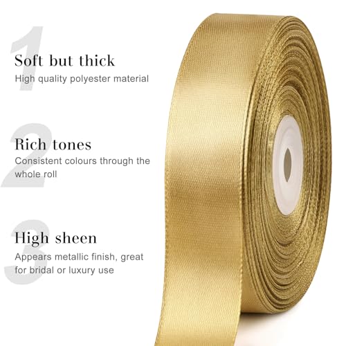 Champagne Gold Satin Ribbon, 1 Inch, 50 Yards - color: champagne gold