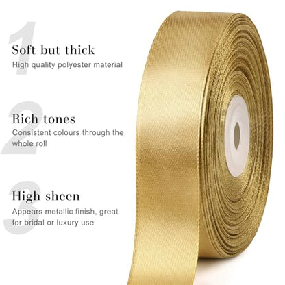 Champagne Gold Satin Ribbon, 1 Inch, 50 Yards - color: champagne gold