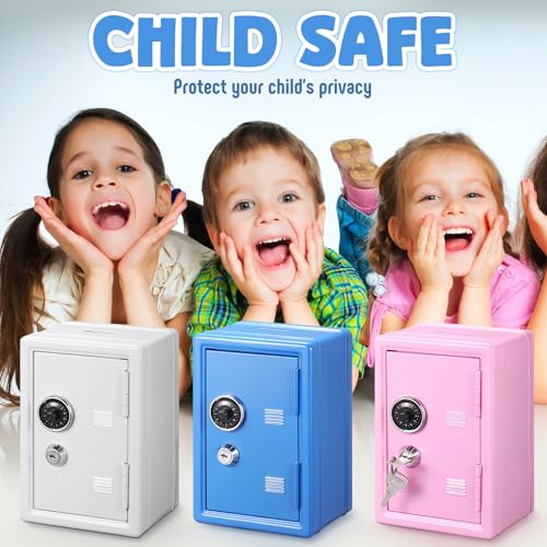 Zonon 3 Pcs Mini Safe for Kids Metal Money Bank, Blue, Pink, Ivory White - color: Blue, Pink, Ivory White