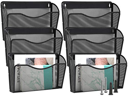 EASEPRES 6 Single Pocket Mesh Hanging File Organizer, Vertical Wall Mounted Magazine File Holder, Mount Basket Mail Paper Document Folder Organizing for Office, Home and School, Black - color: Black, size: 6 Pack