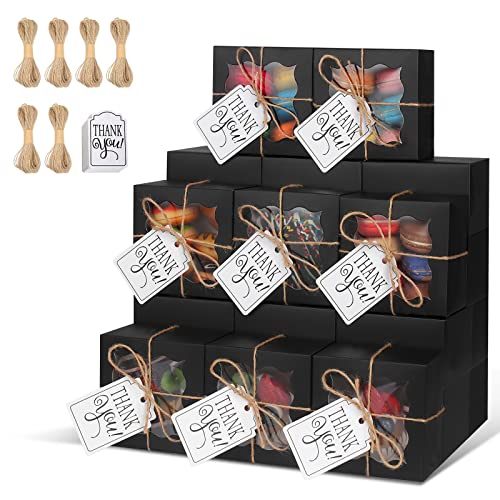 KPOSIYA 60pcs Small Cookie Boxes with Window, 4x4x2.5 Balck Bakery Box - color: Black, size: 60