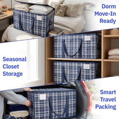 DURASACK Collapsible 26-Gallon Storage Bags, Navy Plaid, Pack of 2 - color: Navy Plaid