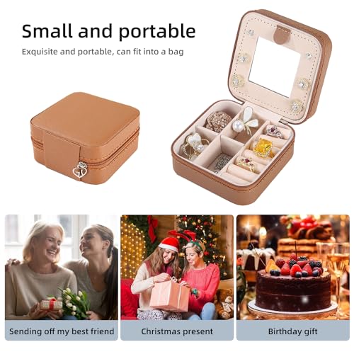 KElofoN Small Travel Jewelry Box for Girls & Women with Mirror (Coffee) - color: Coffee
