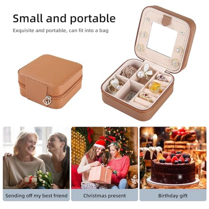 KElofoN Small Travel Jewelry Box for Girls & Women with Mirror (Coffee) - color: Coffee