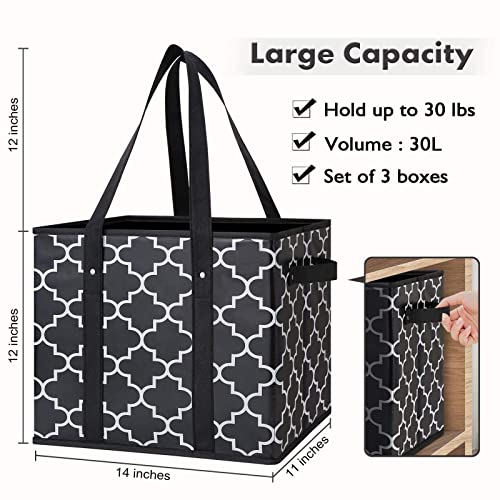 Reusable Grocery Bags 6-Pack Foldable Washable Large Storage Basket, Black - color: Black, size: 6 Pack