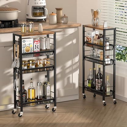 Narrow Storage Cart with Wheels,4-Tier Narrow Kitchen Carts Slim Rolling Cart,Skinny Storage Cart for Small Spaces,Rolling Utility Cart for Livingroom,Diningroom,Office,Laundry Room,Bathroom - size: 6.0"D x 15.4"W x 31.5"H