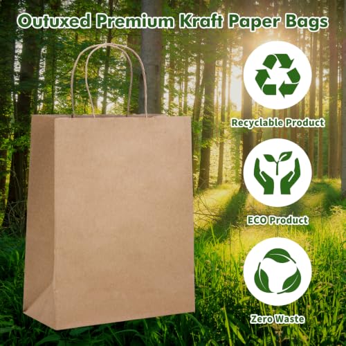 OUTUXED 100pcs 8x4x10in Brown Paper Bags with Handles Kraft Paper Gift Bags - color: Brown 8x4x10in, size: 1 Count (Pack of 100)