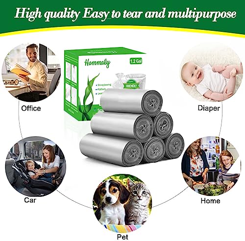 Hommaly 1.2 Gallon 240 pcs Small Silver Gray Trash Bags, Strong Garbage Bags, Bathroom Trash Can Bin Liners Unscented, Grey Mini Plastic Bag for Office, Waste Basket Liner, Fit 4.5-5 Liters,1-1.2 Gal - color: Grey, size: 240 Count (Pack of 1)
