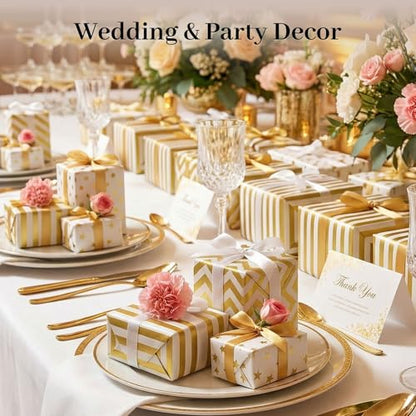 Koogel White and Gold Tissue Paper 100 Sheets, 20 X 14 inch for Gift Bags - color: White Gold