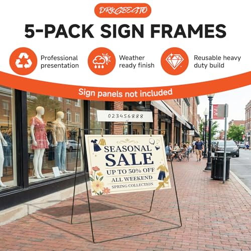 5-Pack Open House Sign Frame, 30" H x 28" W Powder-Coated Metal A-Frame Sign Stand with Locking Angle, Reusable Indoor/Outdoor Real Estate Yard Sign Holder (Frames Only)