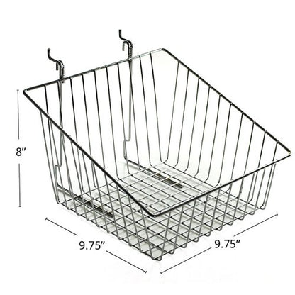Azar Displays 300623-2pack Sloped Wire Basket, Chrome (Pack of 2) - size: 9.75" W X 8"H