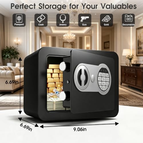 Small Safes for Home Small Safe Box Mini Safe with Coin Slot Personal Safes for Money Cash Documents Kids Safety Box with Digital Keyboard Caja Fuerte Para Dinero 0.23 Cubic (black) - color: black