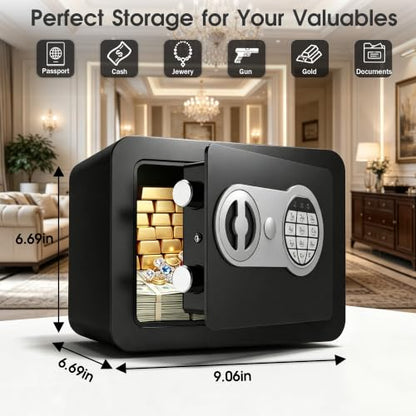 Small Safes for Home Small Safe Box Mini Safe with Coin Slot Personal Safes for Money Cash Documents Kids Safety Box with Digital Keyboard Caja Fuerte Para Dinero 0.23 Cubic (black) - color: black